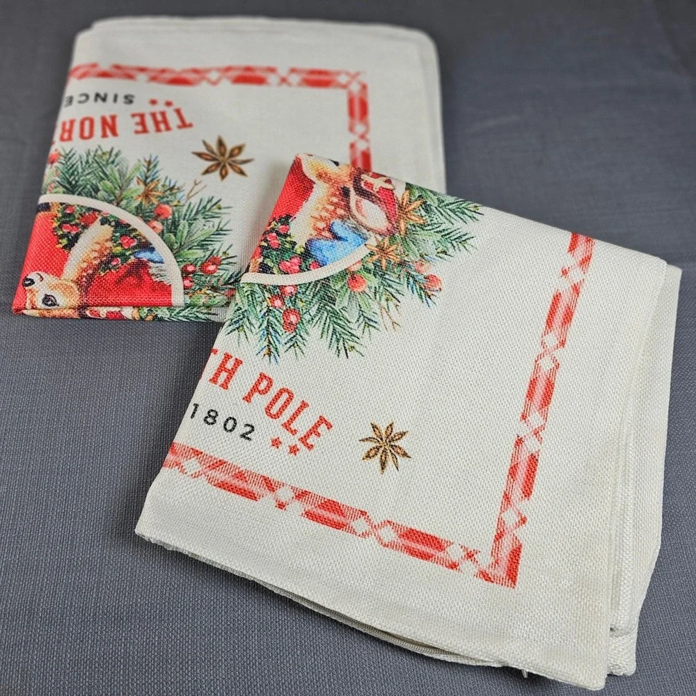 Santa's Workshop burlap Pillow Covers (2) The North Pole Christmas Holiday Decor